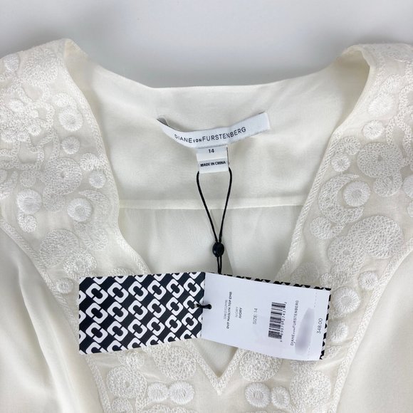 NWT Diane von Furstenberg DVF Silk Embroidered Blouse-V-Neck Top-Work to Weekend - Picture 4 of 16